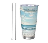 Tasse à café isotherme de 591 ml avec couvercle et paille, gobelet isotherme à double paroi sous vide, anti-déversement, tasse de voyage pour homme et femme, cadeau d'anniversaire, de Noël