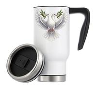 Tasse à café isotherme de voyage avec deux colombes blanches tenant des branches d'olivier 480 ml Blanc