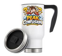 Tasse à café isotherme de voyage « Confused Person overwhelmed at Mountain Peak » - Blanc - 480 ml