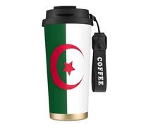 Tasse à café isotherme en acier inoxydable 316 avec couvercle anti-fuite, motif drapeau de l'Algérie