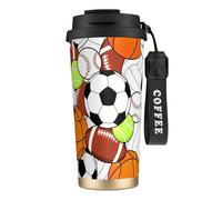Tasse à café isotherme en acier inoxydable 316 avec motif ballon de sport, garde au chaud et au froid