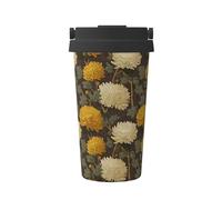 Tasse à café isotherme en acier inoxydable avec chrysanthèmes beige pâle jaune pour eau chaude et froide