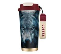 Tasse à café isotherme en acier inoxydable avec impression Wolf3 aux yeux bleus pour homme et femme