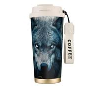 Tasse à café isotherme en acier inoxydable avec impression Wolf3 aux yeux bleus pour homme et femme