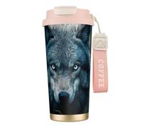 Tasse à café isotherme en acier inoxydable avec impression Wolf3 aux yeux bleus pour homme et femme