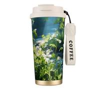 Tasse à café isotherme en acier inoxydable avec imprimé fleurs sauvages, oiseaux, feuilles, branches, 2 pour homme et femme