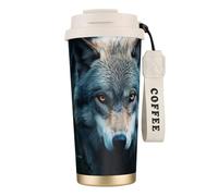 Tasse à café isotherme en acier inoxydable avec imprimé Wolf2 aux yeux bleus pour homme et femme