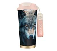 Tasse à café isotherme en acier inoxydable avec imprimé Wolf2 aux yeux bleus pour homme et femme