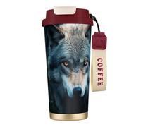 Tasse à café isotherme en acier inoxydable avec imprimé Wolf2 aux yeux bleus pour homme et femme