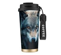 Tasse à café isotherme en acier inoxydable avec imprimé Wolf2 aux yeux bleus pour homme et femme