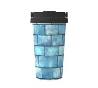 Tasse à café isotherme en acier inoxydable avec motif brique bleu pâle et argenté pour eau chaude et froide