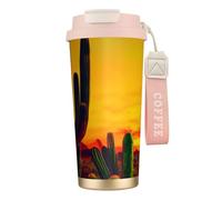 Tasse à café isotherme en acier inoxydable avec motif cactus dans le désert pour homme et femme
