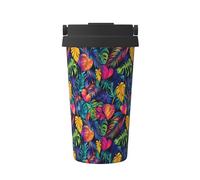 Tasse à café isotherme en acier inoxydable avec motif de feuilles tropicales pour eau chaude et froide