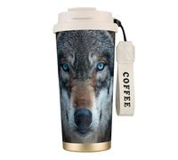 Tasse à café isotherme en acier inoxydable avec motif loup aux yeux bleus pour homme et femme