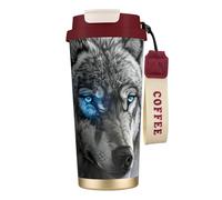 Tasse à café isotherme en acier inoxydable avec motif loup aux yeux bleus pour homme et femme