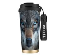 Tasse à café isotherme en acier inoxydable avec motif loup aux yeux bleus pour homme et femme