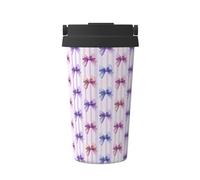Tasse à café isotherme en acier inoxydable avec nœuds en ruban rose pâle pour eau chaude et froide
