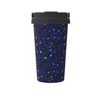 Tasse à café isotherme en acier inoxydable avec petite fleur sur fond bleu pour eau chaude et froide