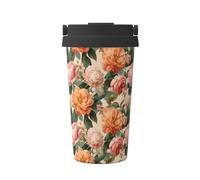 Tasse à café isotherme en acier inoxydable avec pivoines oranges et roses pour eau chaude et froide