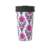 Tasse à café isotherme en acier inoxydable pour eau chaude et froide Motif pensées Rose fluo