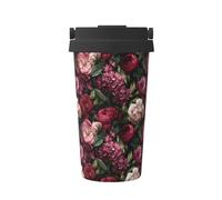 Tasse à café isotherme en acier inoxydable pour eau chaude et froide Motif pivoines roses et rouges