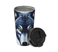Tasse à café isotherme Motif tête de loup féroce 500 ml Garde les boissons chaudes pendant des heures, parfait pour le café, le thé et plus encore.