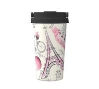 Tasse à café isotherme Paris Tour Eiffel Fleur - Couvercle élégant avec poignée de voyage avec base, parfait pour les boissons chaudes et glacées