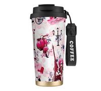 Tasse à café isotherme réutilisable en acier inoxydable avec couvercle étanche Motif Tour Eiffel de Paris 500 ml
