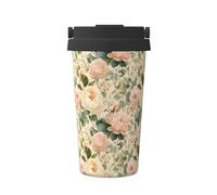 Tasse à café isotherme vintage en acier inoxydable avec motif floral rose pâle pour eau chaude et froide