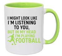Tasse à café « It Might Look Like Im Listening to You But in My Head Im Playing Football » Vert et blanc