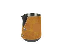 Tasse à café Latte en acier inoxydable, 2 pièces, étui cuir, bouche pointue, tasse mousse de lait épaissie, réservoir fleurs, outils Barista Pour Latte Coffee Art(Black-450ml)