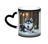 Tasse à café magique avec impression chien husky changeant de couleur, tasse à thé sensible à la chaleur