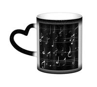 Tasse à café magique avec notes de musique noires - Changement de couleur - Sensible à la chaleur - Tasse à thé