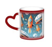 Tasse à café magique en céramique avec changement de couleur de dessin animé Rockets - 325 ml - Tasse à café en céramique sensible à la chaleur révèle une image surprise - Cadeau pour elle, lui