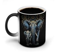 Tasse à café magique en céramique de 325 ml - Sensible à la chaleur - Changement de couleur - Deux éléphants sur fond noir - Tasse à thé pour homme et femme