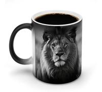 Tasse à café magique en céramique de 325 ml - Sensible à la chaleur - Changement de couleur - Lion africain - Tasse à thé noir et blanc pour homme et femme
