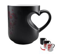 Tasse à café magique en céramique en forme de cœur à changement de couleur pour la Saint-Valentin, révèle un design romantique surprise avec boisson chaude, cadeau amusant pour les couples (noir A)