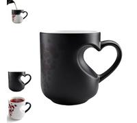 Tasse à café magique en forme de cœur changeant de couleur avec poignée qui révèle un design surprise lorsqu'elle est remplie de boissons chaudes, cadeau romantique pour les couples (noir)