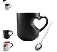 Tasse à café magique en forme de cœur changeant de couleur avec poignée qui révèle un design surprise lorsqu'elle est remplie de boissons chaudes, cadeau romantique pour les couples (noir avec