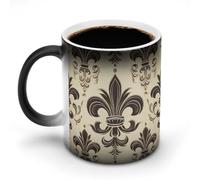 Tasse à café magique motif chevalier fleur de lys et manteau - Tasse à café personnalisée à changement de couleur - Sensible à la chaleur - Avec poignée - 325 ml - Tasse amusante en céramique pour thé