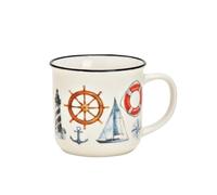 Tasse à café maritime en porcelaine, 8 x 12 cm, design nautique avec volant, voilier et phare, 330 ml