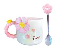 Tasse à café mignonne de 500 ml | Tasse à café florale en céramique | Tasses à café 3D avec motif floral | Tasse créative pour la maison et la maison avec cuillère | Tasses esthétiques pour latte, thé