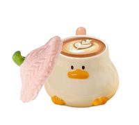 Tasse à café mignonne en forme de canard - Tasse en forme d'animal avec couvercle, adorable tasse de dessin animé | 400 ml tasse en céramique attrayante pour un petit déjeuner confortable, un goûter