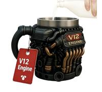 Tasse À Café Moteur, Tasse Isolée À Double Paroi En Acier Inoxydable V12 De 300 Ml, Verres Mécaniques Pour La Cour Du Balcon De La Maison, Jardin Extérieur, Golf, Pique-nique, Camping, Fête, Cadeau De