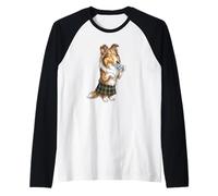Tasse à café Motif Chien Sheltie Mignon drôle Drapeau écossais Manche Raglan