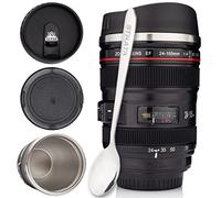 Tasse à Café Objectif Photo STRATA CUPS 400ml - SUPER LOT! (2 couvercles + cuillère) Thermos en Acier Inoxydable, Couvercles Étanches - Tasse de Photographe, Mug de Voyage, Gobelet pour Hommes, Femmes