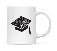 Tasse A Cafe Oh, les endroits où tu iras ! Blague de remise de diplôme Mug | Maman Lot de 2-330ml Réutilisable Tasses Rillant Mugs Grand-MèRe Nounou