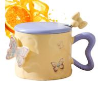 Tasse à Café Papillon | 350ml Tasse en Céramique Élégante,Avec Anse et Couvercle pour Boisson Chaud,Cadeau Femme Anniversaire Noël Cuisine Mère