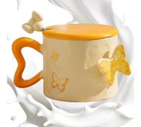 Tasse à café papillon en céramique avec couvercle à poignée, pour petite amie, Saint-Valentin, Noël - 355 ml