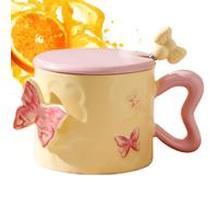 Tasse à Café Papillon - Mug Céramique Élégant 350ml - Vaisselle Boisson Decoratif Accessoire De Table Avec Couvercle Anse - Cadeau pour Femmes Mères Amis Noël Cuisine